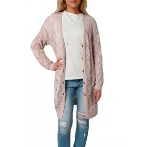 NEW THREADED PEAR mckenzie hollow-out openwork knit cardigan in pink
